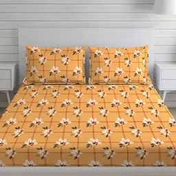 Layers Classic Floral Yellow 104 TC Cotton King Bed Sheet with 2 Pillow Covers-43