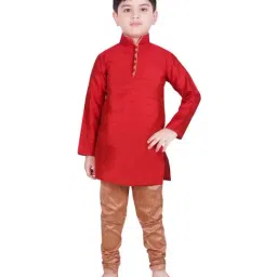 SG Yuvraj Kids Maroon & Beige Textured Pattern Full Sleeves Kurta Set-image-4
