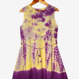 Kiddopanti Kids Yellow & Lilac Tie Dye Dress-image-93