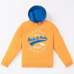 Ed-a-Mamma Kids Orange & Blue Cotton Printed Full Sleeves Hoodie-image-87