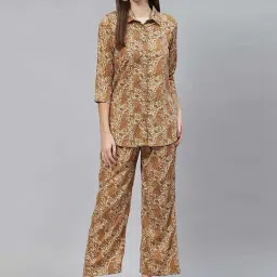 Cottinfab Mustard Printed Crepe Co-ord Set-picture-3
