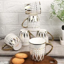 Femora White & Golden Bone China Tea Cup (0.16 L) - Set of 6-24