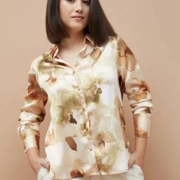Code By Lifestyle Beige Regular Fit Floral Print Shirt-image-65