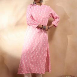 Indo Era Pink Printed Straight Kurta-image-98
