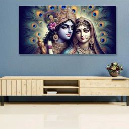 Nestroots Multicolor Canvas Radha Krishna Colors Of Love Wall Painting -Black Floating Frame-20