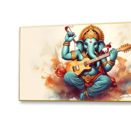 Nestroots Canvas Ganesha Jamming With Joyful Strings Wall Painting - White Floating Frame image 4