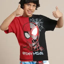 Kidsville Spiderman Red & Black Printed Regular Fit T-Shirt For Boys-image-44