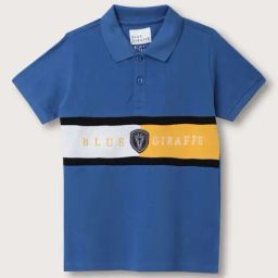 Blue Giraffe Boys Blue Cotton Color Block 1 T-shirt-image-74