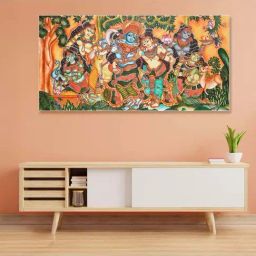 Nestroots Canvas Pattachitra Playfulness Of Krishna And Radha Wall Painting - White Floating Frame-22