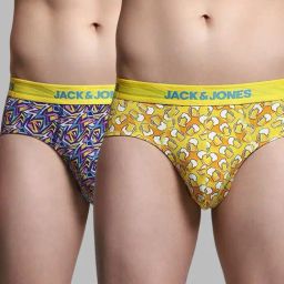 Jack & Jones Yellow & Blue Regular Fit Printed Briefs - Pack Of 2-image-15