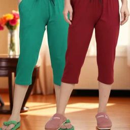 Kryptic Dark Green & Maroon Solid Capris - Pack Of 2-picture-26