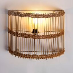 HABERE INDIA Brown Textured Wood Cylinder Shaped Wall Lamp-image-86