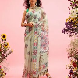Silk Land Green Printed Ready To Wear Saree with Unstitched Blouse-picture-12