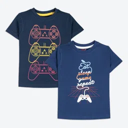 ariel Boys Pack of 2 Graphic Printed Round Neck Pure Cotton T-shirts-image-99