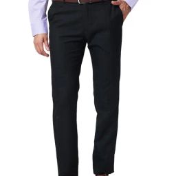 Raymond Black Slim Fit Flat Front Trousers-image-44