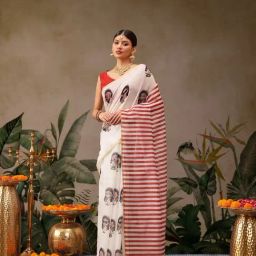 Silk Land Off White Kalamkari Ready To Wear Saree with Unstitched Blouse-picture-29