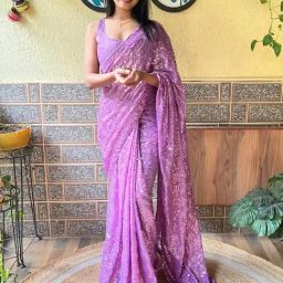 Saree Mall Purple Embellished Saree With Unstitched Blouse-picture-20