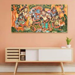 Nestroots Canvas Pattachitra Playfulness Of Krishna And Radha Wall Painting - Gold Floating Frame-39