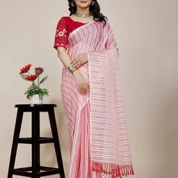 K 5 Fashion Striped Embroidered Pure Chiffon Saree-picture-28