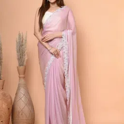 BEATITUDE Pink Zimmy Choo Sequence Work Saree-image-30