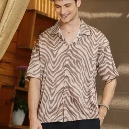 Campus Sutra Brown Satin Loose Fit Printed Shirt-picture-37
