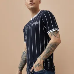 Fame Forever By Lifestyle Navy Cotton Regular Fit Striped T-Shirt-picture-48