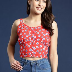 Mast & Harbour Floral Print Sweetheart Neck Crop Top-image-93