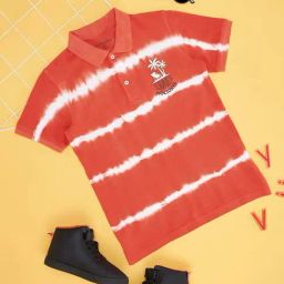 Pantaloons Junior Kids Hot Coral Cotton Printed Polo T-Shirt-image-95