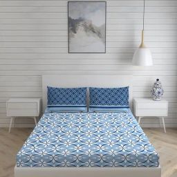 Layers Siena Printed Blue 225 TC Cotton Double Bed Sheet with 2 Pillow Covers-image-66