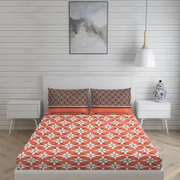 Layers Siena Printed Brown 225 TC Cotton Double Bed Sheet with 2 Pillow Covers-image-19