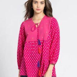 SHAYE Pink & White Cotton Printed Kurti-image-38