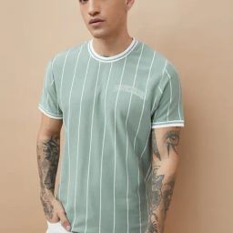 Fame Forever By Lifestyle Sage Green Cotton Regular Fit Striped T-Shirt-picture-38