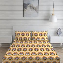 Layers Tuscany Floral Yellow 104 TC Cotton Double Bed Sheet with 2 Pillow Covers-image-57