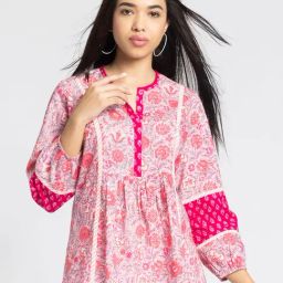 SHAYE Pink Cotton Floral Print Kurti-picture-23