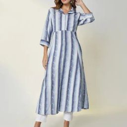 SHOWOFF Navy & White Printed Kurta-picture-31