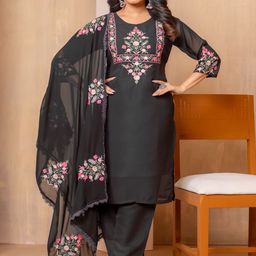 HERE&NOW Women Ethnic Motifs Embroidered Regular Thread Work Kurta with Trousers & With Dupatta-picture-47