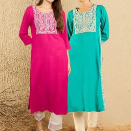 Indo Era Pack Of 2 Women Yoke Design Mirror Work Straight Kurta-image-62