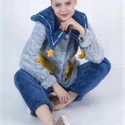 Kwikk Kids Bear Blue Shirt with Pajama's Set-image-72