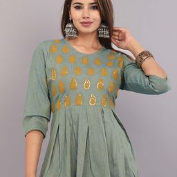 Mehsoos Women Ethnic Motifs Printed Round Neck Cotton Top-image-8