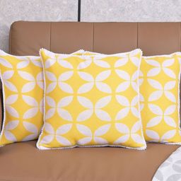Saral Home Yellow & White Set of 3 Geometric Square Cushion Covers-20
