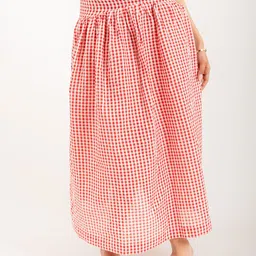 MONOMEE Checked Flared Maxi Skirt-image-9