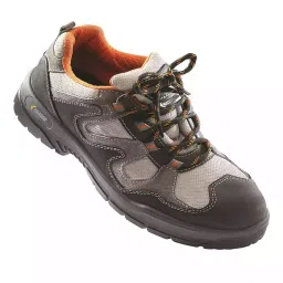 Mallcom Steel Toe Safety Shoes Low Ankle PU Sole Black & Grey Leather Size UK 7, Margay S1NS-image-1