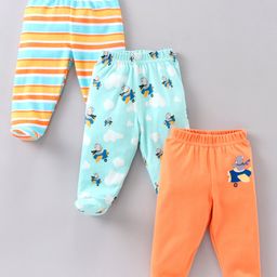 Babyhug Cotton Knit Striped & Bear Printed Bootie Leggings Pack of 3 - Multicolour-image-41