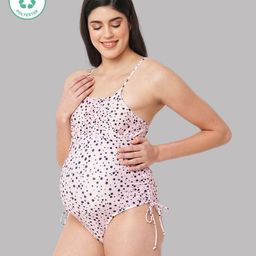 Ecomama Sleeveless Polka Dotted Overlap Quick Dry Swimsuit - Pink-image-35