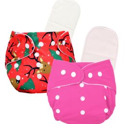 Deedry Cloth Reusable Diapers With Insert Pack of 2 - Red & Pink-4