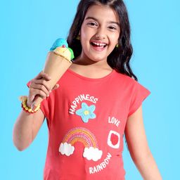 Pine Kids 100% Cotton Knit Sleeveless Top Rainbow Embroidered - Red-image-79