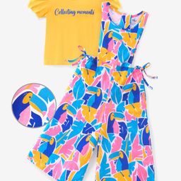 Ollington St. 100% Cotton Knit Bird Printed Dungaree And Half Sleeves Inner Tee - Yellow & Multicolor-image-83