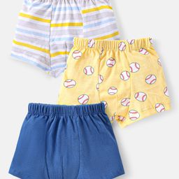 Babyhug 100% Cotton Trunk with Stripes & Baseball Print Pack Of 3 - Multicolor-image-32