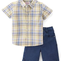 Babyhug 100% Cotton Woven Half Sleeves Checked Shirt & Shorts - Yellow & Blue-image-32