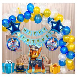 Bubble Trouble Paw Patrol Theme Birthday, Baby Shower Party Decoration- Combo pack of 47 Pcs | Paw Patrol Foil Balloons 5 Pcs Set | 40 Metallic Balloons | Happy Birthday Banner | Golden Ribbon (Paw Patrol 5)-image-56